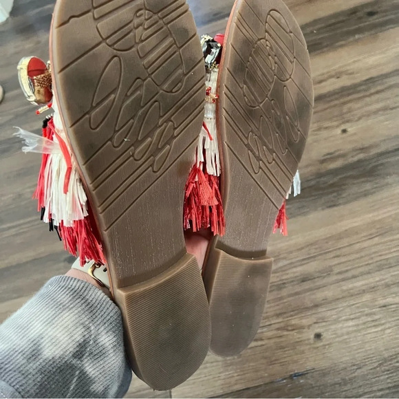 KENNETH Cole Heron Embellished Fringe Beaded Slide Sandals 9 - Picture 6 of 6